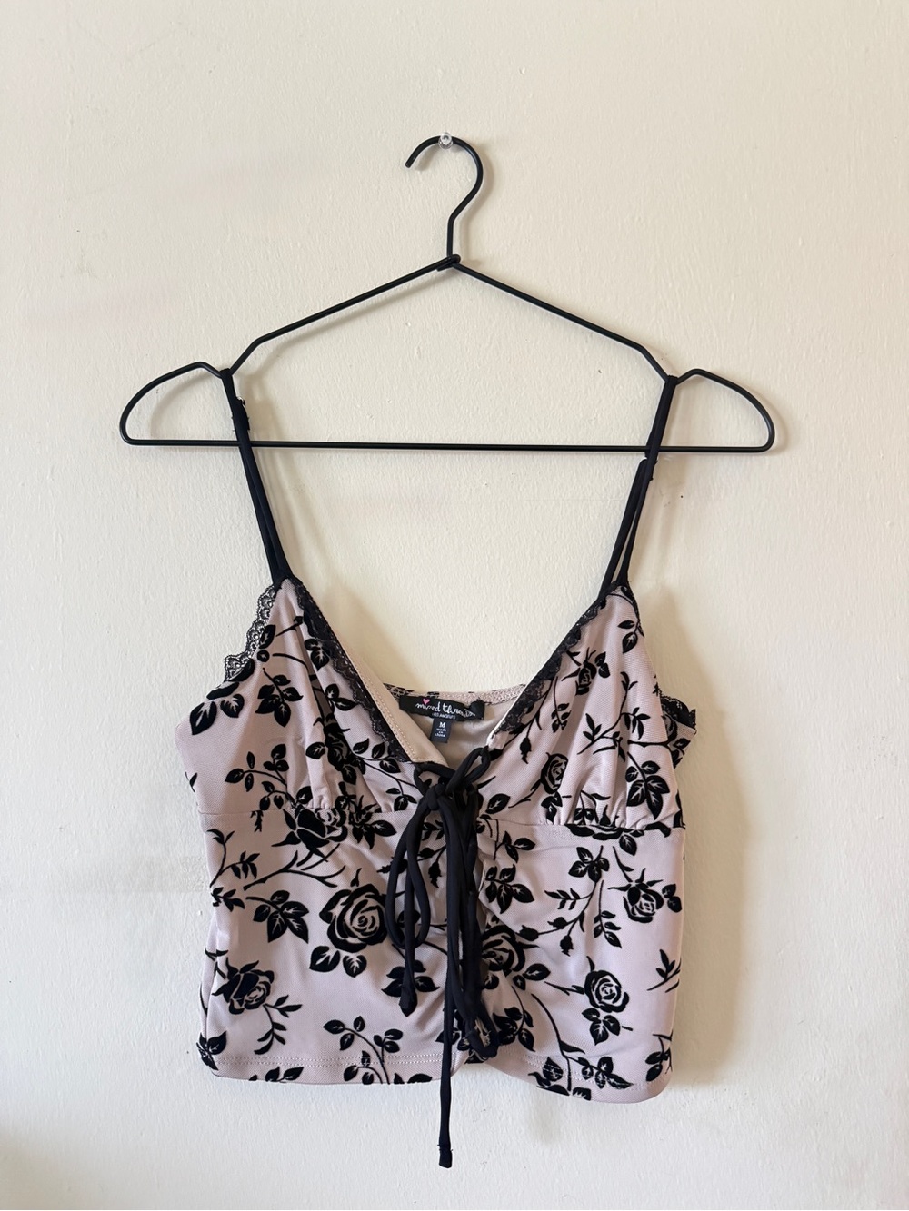 Blush Pink Floral Tie-Front Lace-Trim Camisole